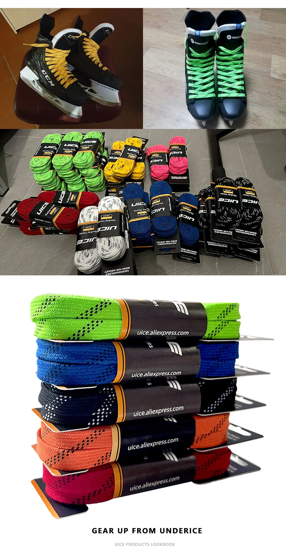 Ice Hockey Skate Laces 84 96 108 120inch Dual Layer Braid Reinforced Waxed Tip Design Hockey Skate Shoe Lacer Hockey Accessories