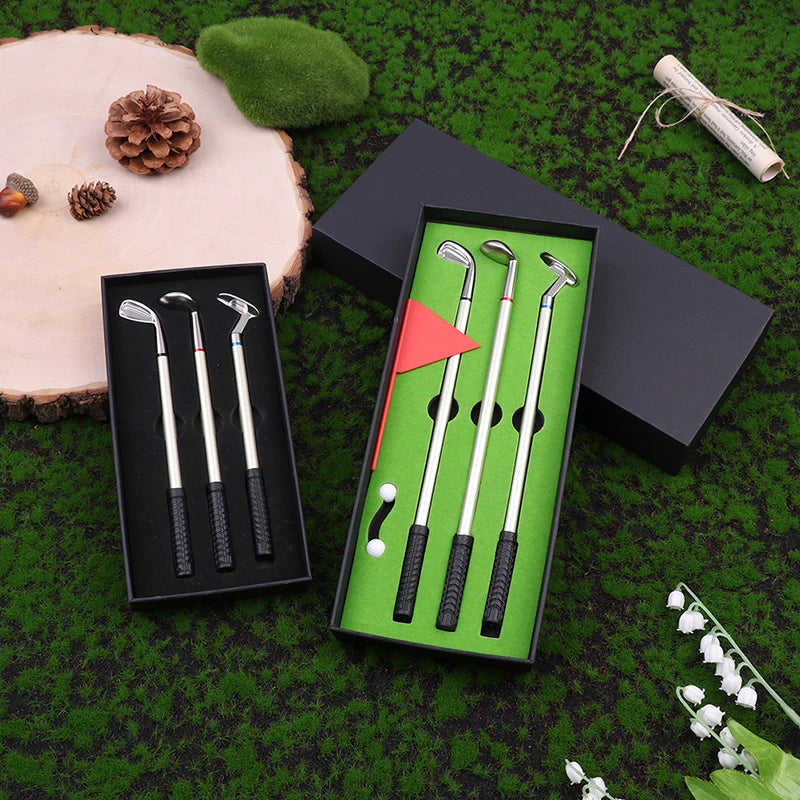 Golf Pen Set Mini Desktop Golf Ball Pen Gift Includes Putting Green 3 Clubs Pen Balls and Flag Desk Games