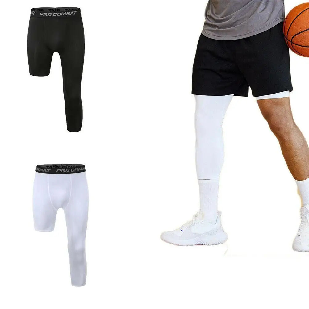 Single Leg Basketball Leggings Quick Drying Men's Running Football Yoga Fitness Compression Pants Sports Clothing Accessories