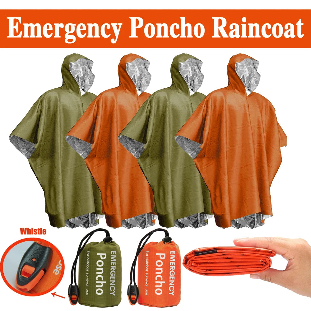 Emergency Water Proof Raincoat Aluminum Film Disposable Poncho Cold Insulation Rainwear Blankets Survival Tool Camping Equipment